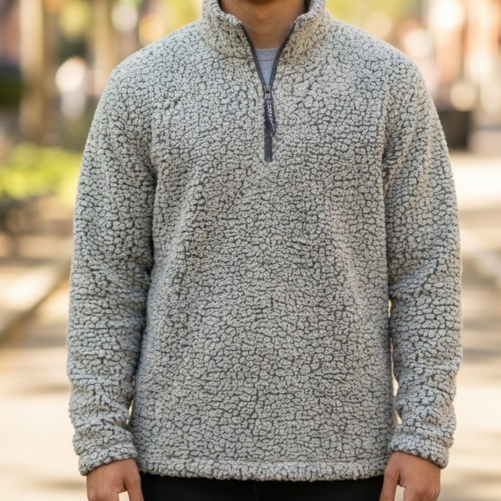 Boxercraft Sherpa Fleece Quarter Zip Pullover Grey Salt and Pepper Mens Small